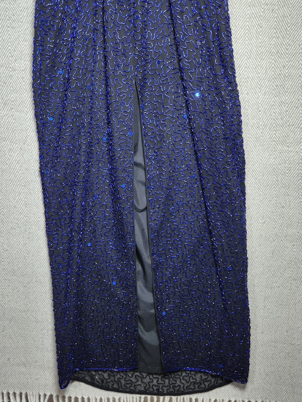 Vtg Andretta Donatello Royal Blue Silk, Glass Beaded Maxi Dress Med Read - Picture 7 of 15